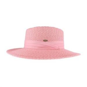 NEW C.C BEANIE pleated trim wide brim boater hat in pink multi